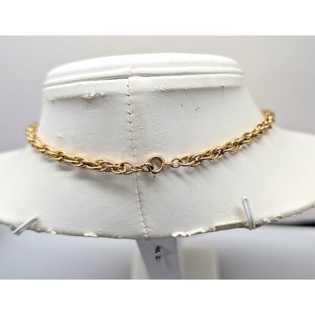 Metal Vintage Signed Crown Trifari Goldtone Openwork Leaves Pendant Necklace For Sale - Image 7 of 8