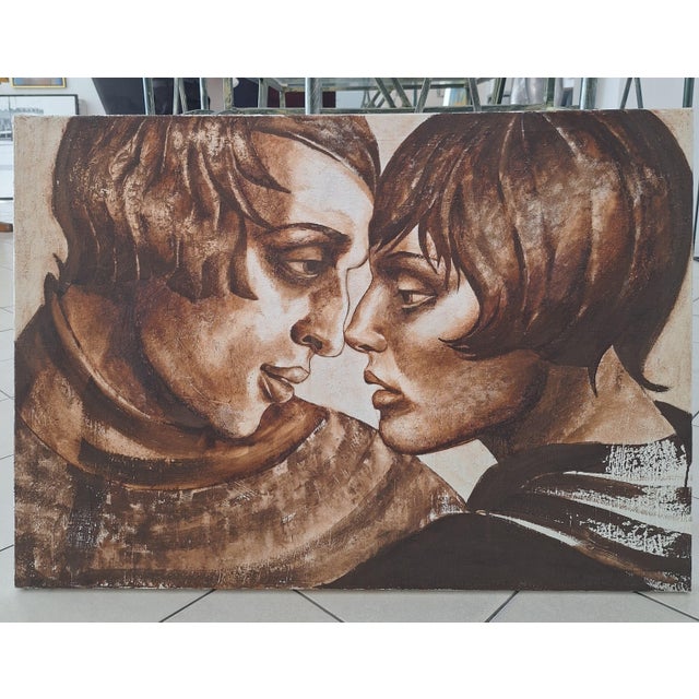 Agata Stomma, a Couple in Brown Color, 2022, Gouache and Canvas For Sale - Image 6 of 7