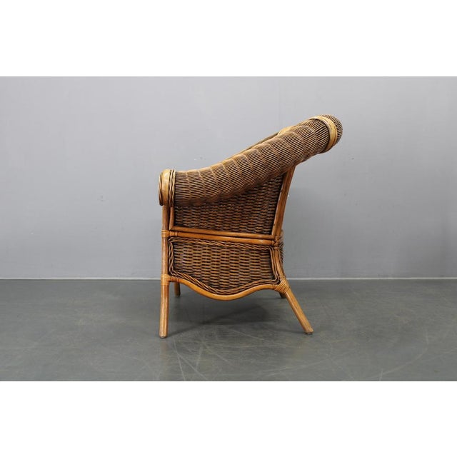 1980s Vintage Organic Rattan Armchair and Round Coffee Table Set, 1990s, Set of 2 For Sale - Image 5 of 18