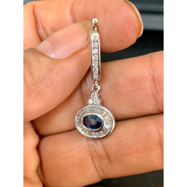 0.7 Ct Natural Blue Sapphire & 0.75 Ct Diamond Huggie/Drop Earrings 14Karat Gold For Sale In New York - Image 6 of 18