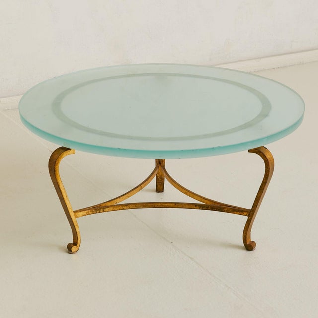 Mid 20th Century French Gilt Metal + Frosted Glass Coffee Table, 1960s For Sale - Image 5 of 7