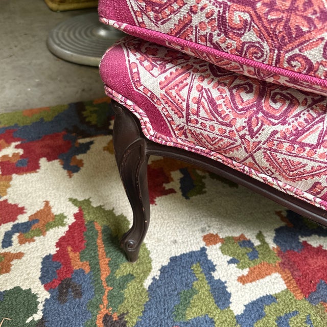 Mid-Century Modern 1970s Pink Cushioned Chair With Wooden Accents For Sale - Image 3 of 11