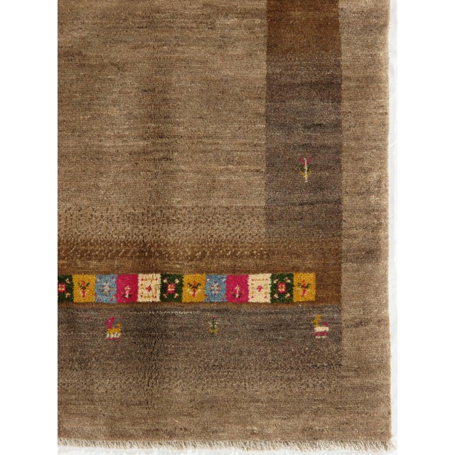 Contemporary 1980s Hand-Knotted Persian Gabbeh Rug With Decorative Borders 5'0" X 6'4" For Sale - Image 3 of 5