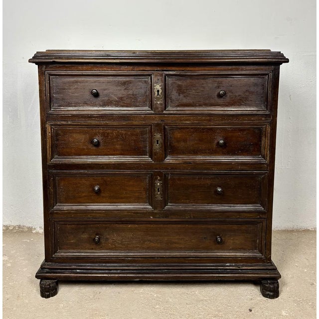 Spanish Baroque Oak Chest of Drawers, 1880 For Sale - Image 4 of 14