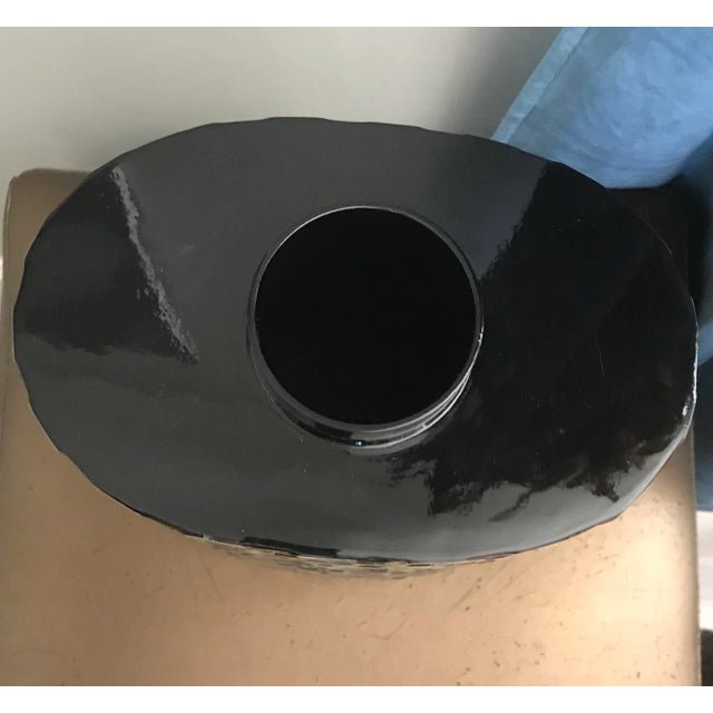 Early 21st Century Large Black Lacquer Vases With Shell / Mother of Pearl Mop Inlays For Sale - Image 5 of 6