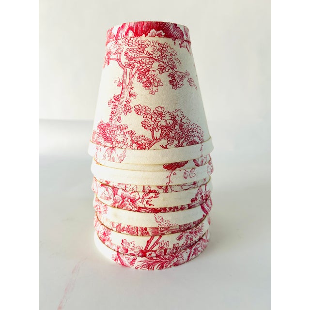 Vintage French Country Style Toile Clip on Lampshade Set of 6 For Sale - Image 4 of 5