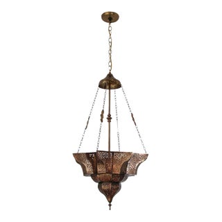 Moroccan Moorish Brass Star Pierced Hanging Chandelier For Sale