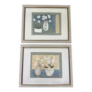 Pair of Original Acrylic Tablescape Paintings Matted and Framed For Sale