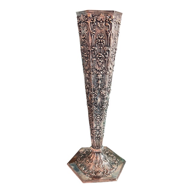 Vintage Large Repousse Flute Vase by Barbour Silver Co. For Sale