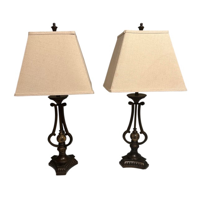 A Pair of Vintage Marble and Bronze Table Lamps For Sale - Image 9 of 12