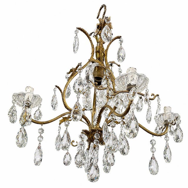 1980s Gilded Bronze and Crystal 3-Light Chandelier, 1980s For Sale - Image 5 of 6