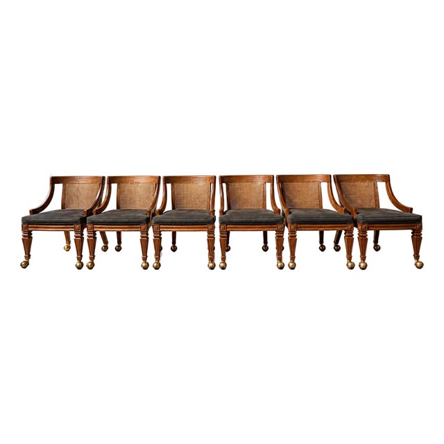 Circa 1960s–1970s Regency Revival Cane-Back Armchairs – Set of 6 For Sale