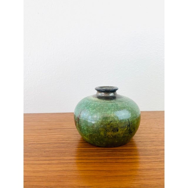 Vintage 1970s Handmade Stoneware Studio Pottery Green Vase For Sale - Image 4 of 9