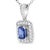 A shimmering 6x4mm emerald-cut purple tanzanite gemstone is surrounded by sparkling round diamonds in pave settings to...
