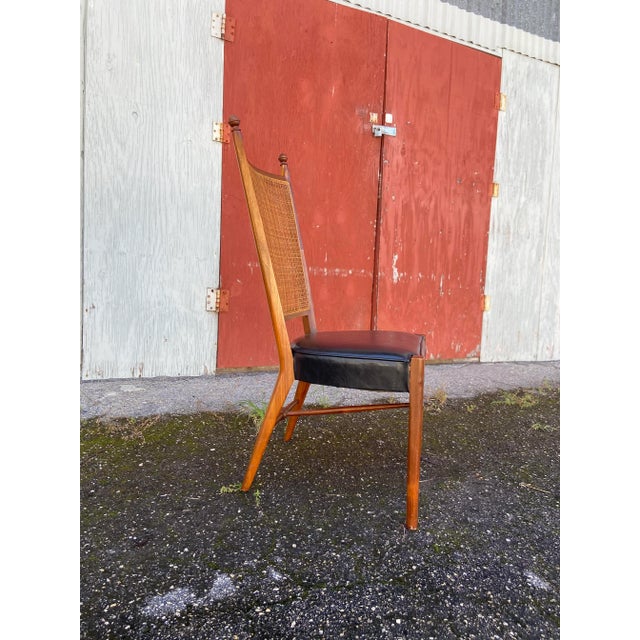 Black Vintage Mid Century Drexel Style Black Leather & Cane Side Chair For Sale - Image 8 of 12