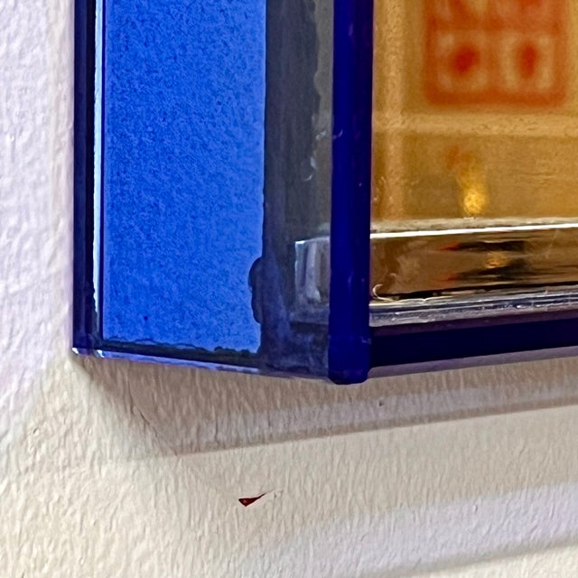 Mid-Century Modern Mid-Century Wall Mirror with Blue Glass and Brass Frame, Italy, 1960s For Sale - Image 3 of 7