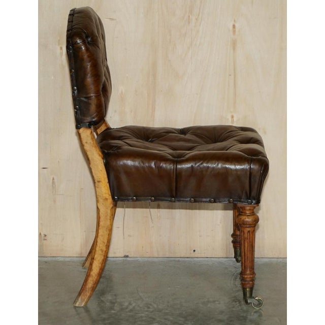 Antique Regency Brown Leather & Oak Chesterfield Desk Chair, 1820s For Sale - Image 14 of 18