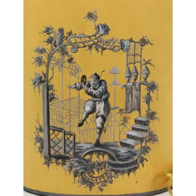 A Pair of Vintage English Chinoiserie Hand-Painted Yellow Tea Canister Table Lamps For Sale In New York - Image 6 of 8