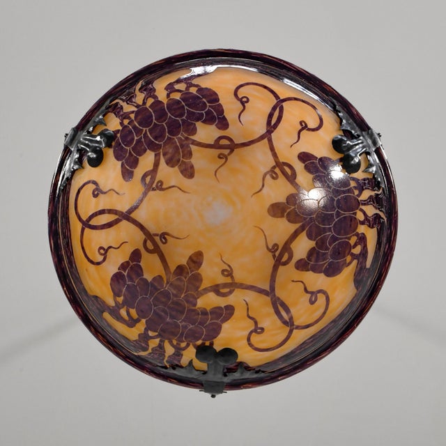 Burnt Orange French Art Deco Pendant Light by Le Verre Francais Schneider - 1925 Cameo Chandelier France For Sale - Image 8 of 12