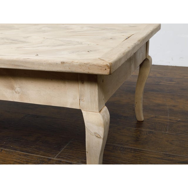 French French 19th Century Fruitwood Coffee Table with Butterfly Veneer and Cabrioles For Sale - Image 3 of 12