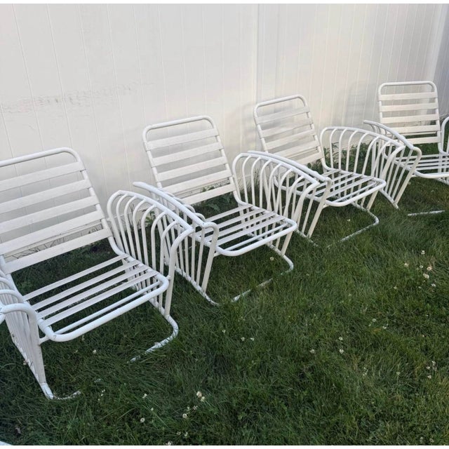 1970s Vinyl Strapped Metal Outdoor Patio Seating-Set of 5 For Sale - Image 5 of 5