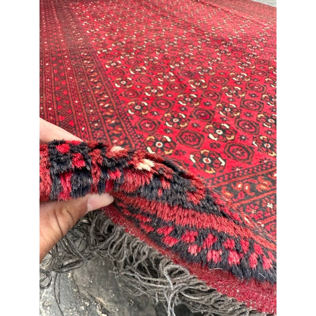 Ruby Red Vintage Afghan Hand Knotted Turkoman Tribal Rug For Sale - Image 8 of 9