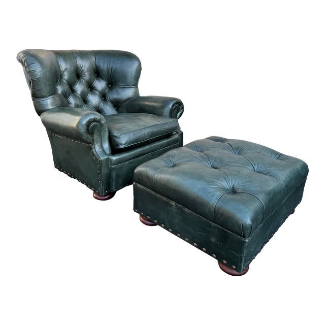 Ralph Lauren Leather Writer’s Chair and Ottoman For Sale