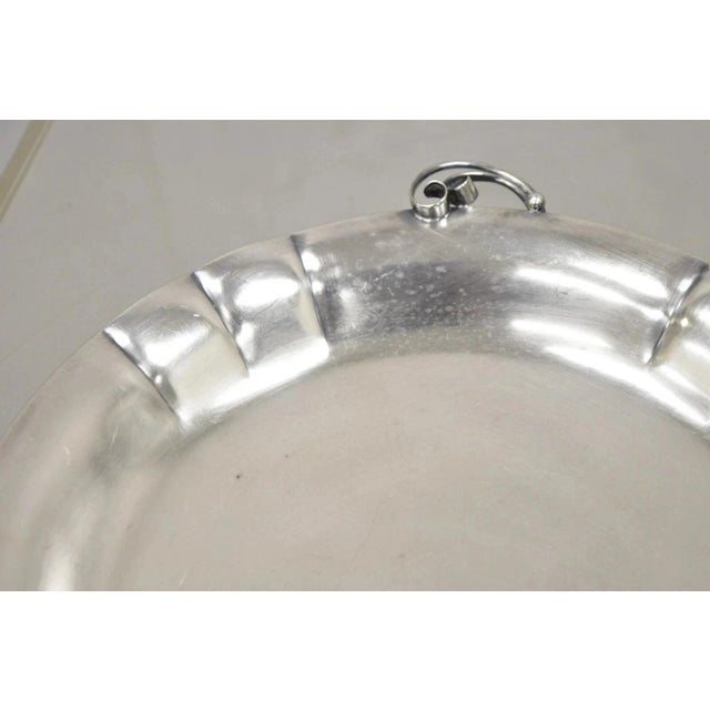 Metal Vintage Denmark Art Nouveau Round Silver Plated Dish With Scrolling Handles For Sale - Image 7 of 9