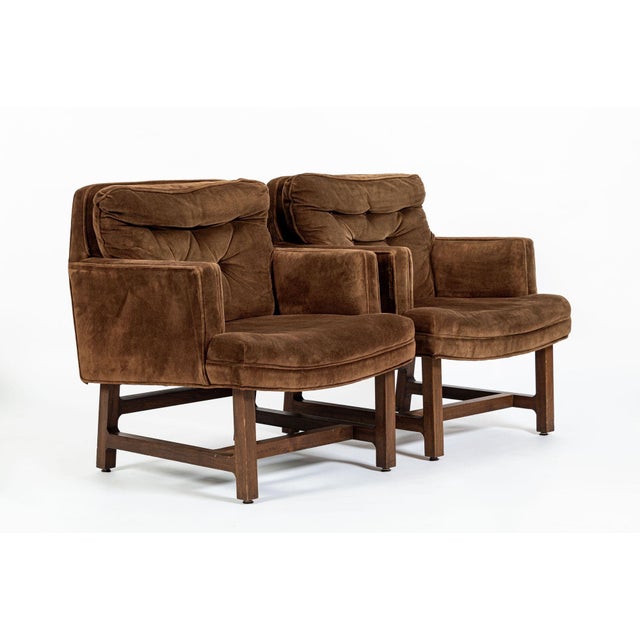 Edward Wormley Pair of Mid-Century Brown Velvet Lounge Chairs Attributed to Edward Wormley, 1960s For Sale - Image 4 of 17