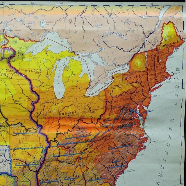 A fantastic pull-down wall chart depicting a map of the development of the United States in the 19th and 20th centuries....