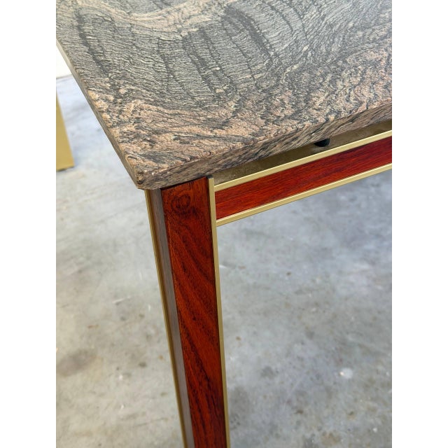 Vintage Danish Stone Top Coffee Table – Rosewood & Brass Mid Century Modern Table For Sale - Image 4 of 8