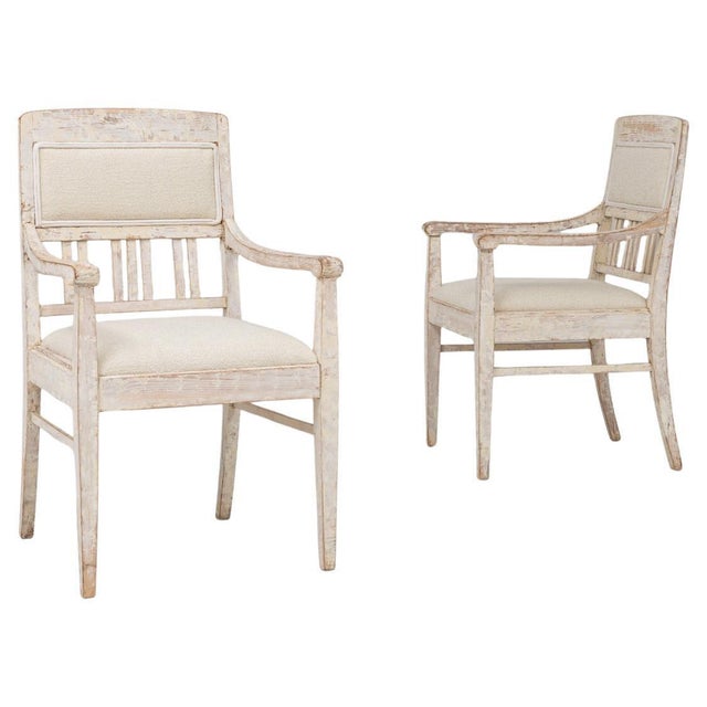 20th Century French White Patinated Gustavian Upholstered Chairs - A Pair For Sale - Image 15 of 18