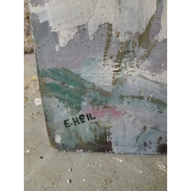 Beige E. Heil, Landscape of Snowy Mountains, Oil on Panel For Sale - Image 8 of 10