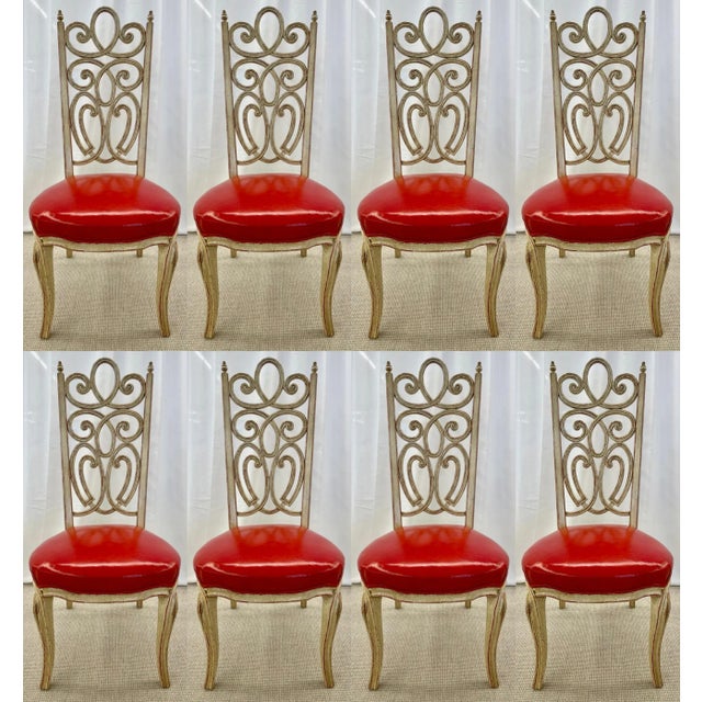 Set of Eight Hollywood Regency Style Louis Pistono Distressed Dining Chairs For Sale - Image 13 of 13