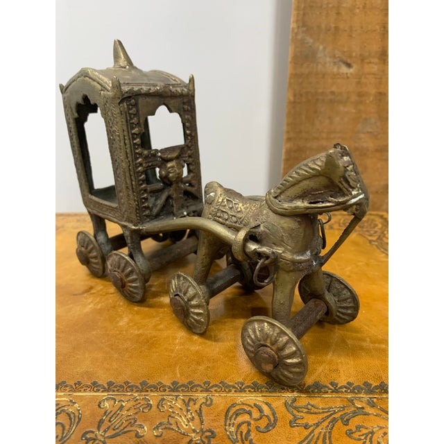 Early 20th Century Hindu Bronze Temple Horse and Chariot Statue Toy on Wheels For Sale In Dallas - Image 6 of 6