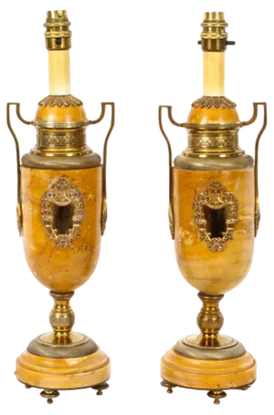 19th Century French Ormolu Mounted Siena Marble Table Lamps, Set of 2