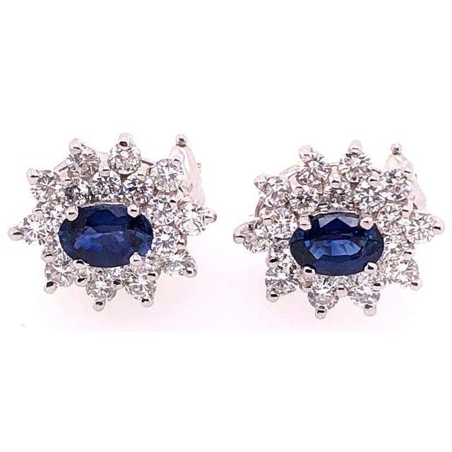 Metal 18 Karat White Gold Sapphire and Diamond Cluster Earrings For Sale - Image 7 of 12