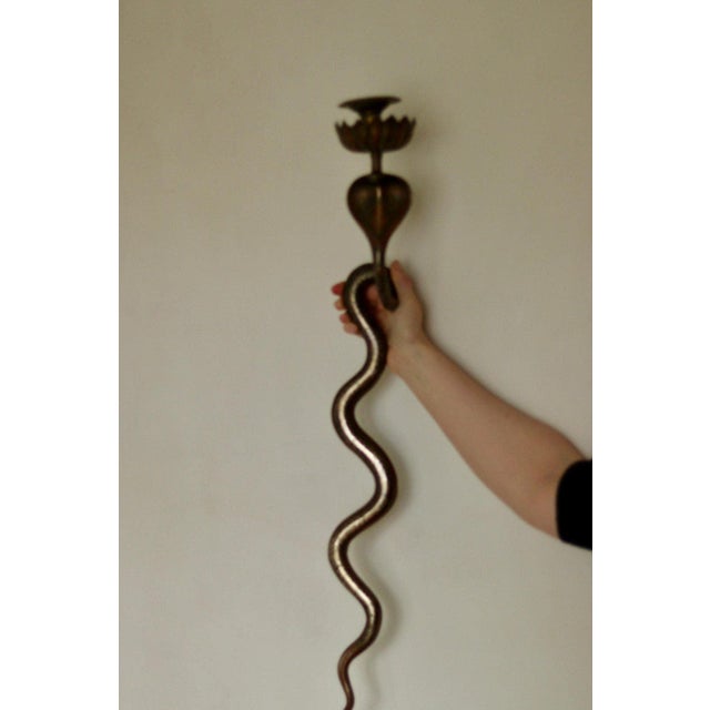 Mid-Century Modern Egyptian Revival Style Engraved Brass Cobra Sconces, Set of 2 For Sale - Image 3 of 18
