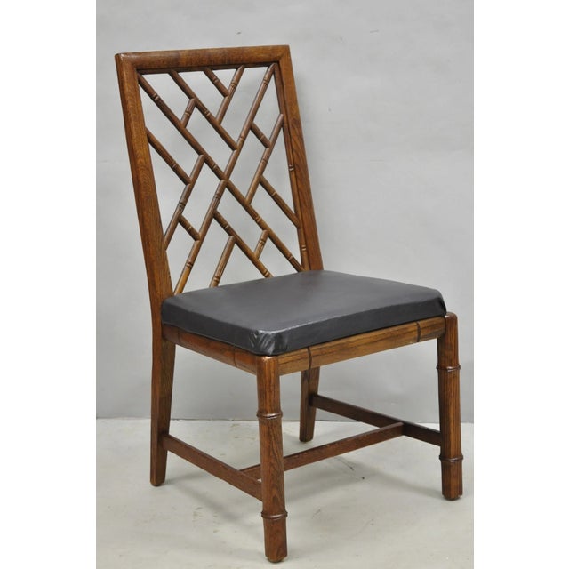 Hollywood Regency Vintage Hollywood Regency Faux Bamboo Lattice Dining Chair by Century - Set of 4 For Sale - Image 3 of 15