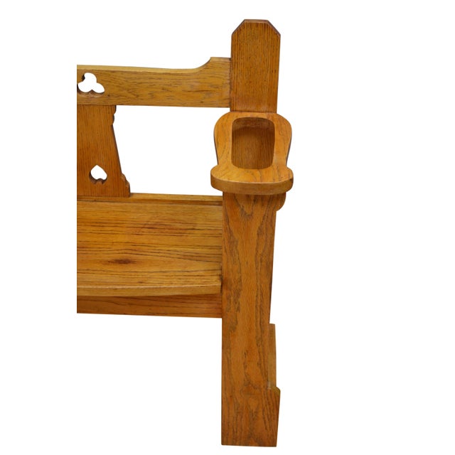Late 19th Century Narrow Arts & Crafts Oak Bench, 1900s For Sale - Image 5 of 9