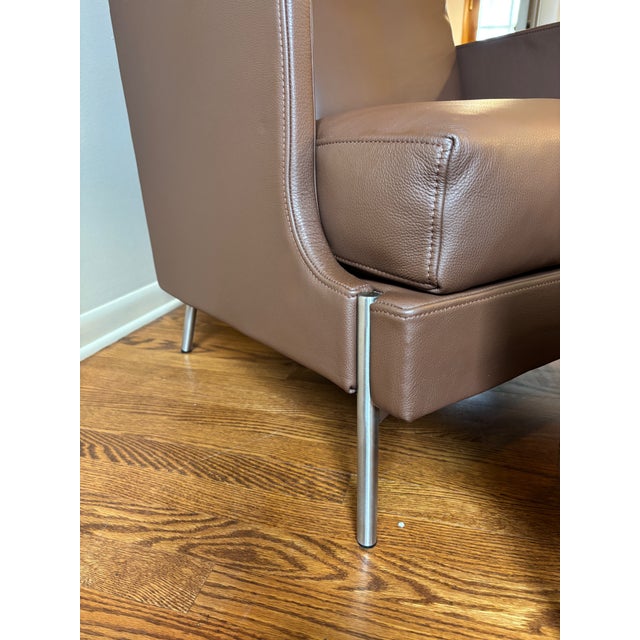 Metal Eilersen Premium Leather High Back Funen Chair and Ottoman For Sale - Image 7 of 13