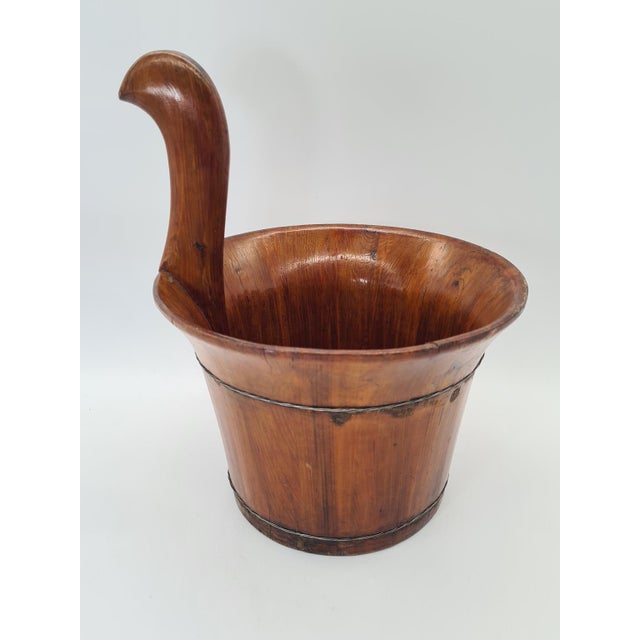 Mid-Century Rustic Folk Wooden Bucket or Vessel with Handle, 1960s For Sale - Image 4 of 9
