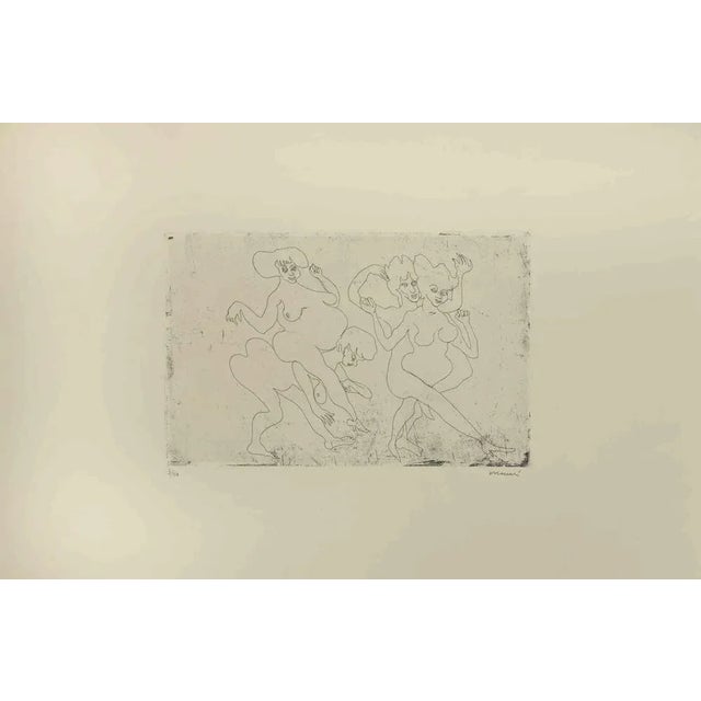 Figures is an Etching and Drypoint realized by Mino Maccari in the Mid-20th Century. Hand-signed in the lower right part....