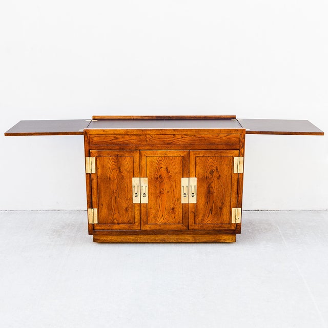 Vintage Mid Century Henredon Campaign Style Bar Cabinet With Brass Accents For Sale - Image 12 of 12