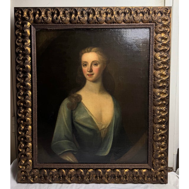 Blue Early 18th Century English Portrait of a Lady in Blue, Attributed to Enoch Seeman For Sale - Image 8 of 10