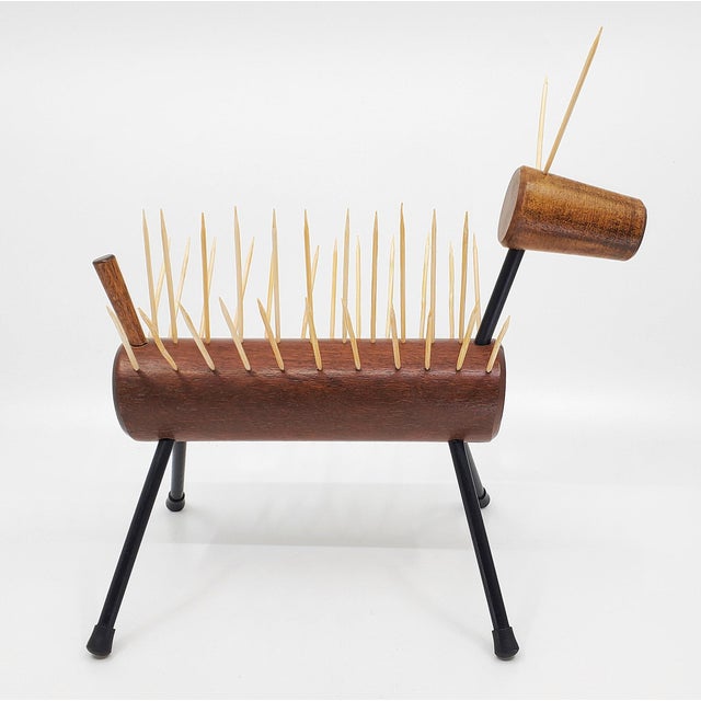 Mid-Century Modern Sculpture Teak Cocktail Pick Holder Dog For Sale - Image 3 of 12