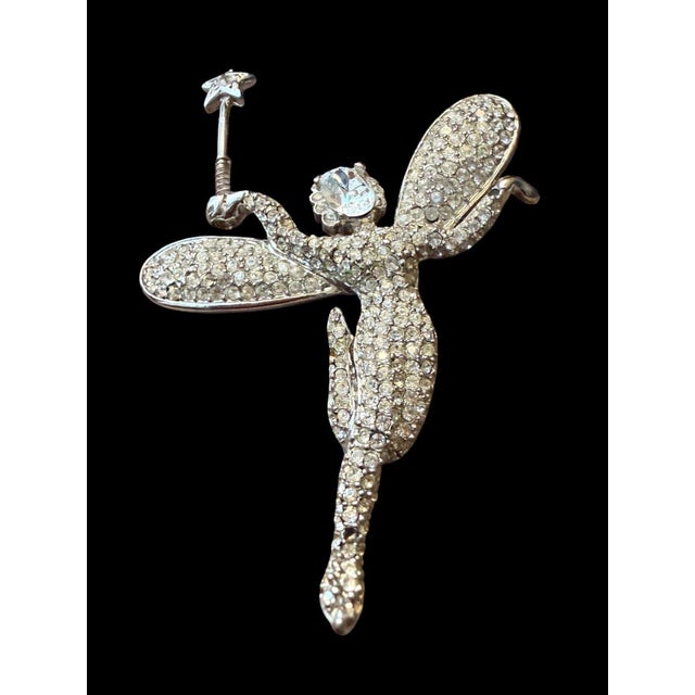Figurative Vintage Signed KJL Rhinestone Fairy Godmother Brooch Pin With Star Wand For Sale - Image 3 of 7