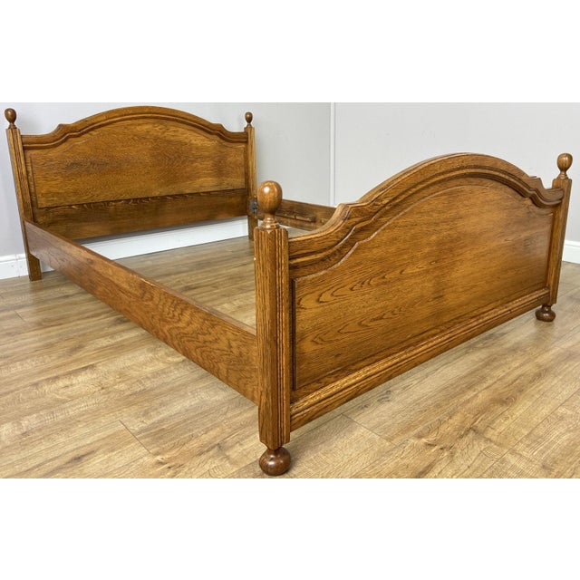 Contemporary Vintage French Double Bed Frame with Carved Headboard For Sale - Image 3 of 13