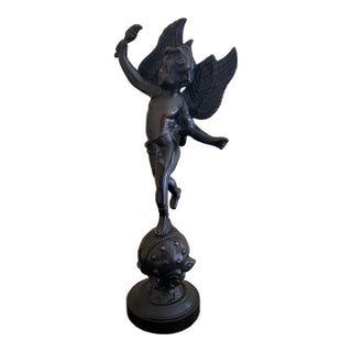 Late 20th C. Decorative Crafts Bronze-Finish Winged Putto Sculpture For Sale