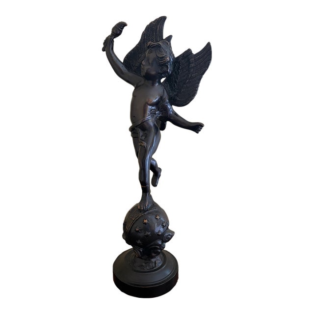 Late 20th C. Decorative Crafts Bronze-Finish Winged Putto Sculpture For Sale